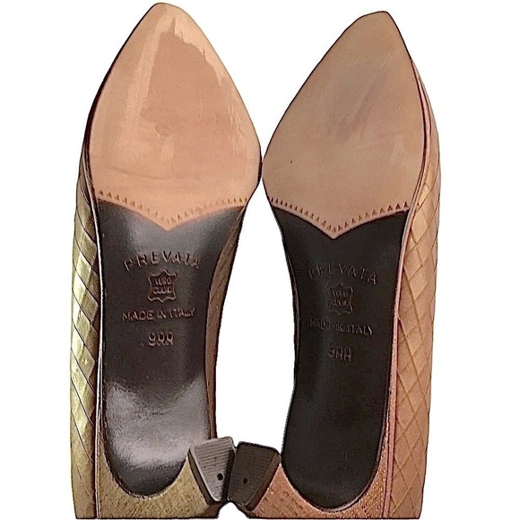 PREVATA Shoes Pointed Toe Cognac Snakeskin Leather Pumps Size 9A - Picture 7 of 11